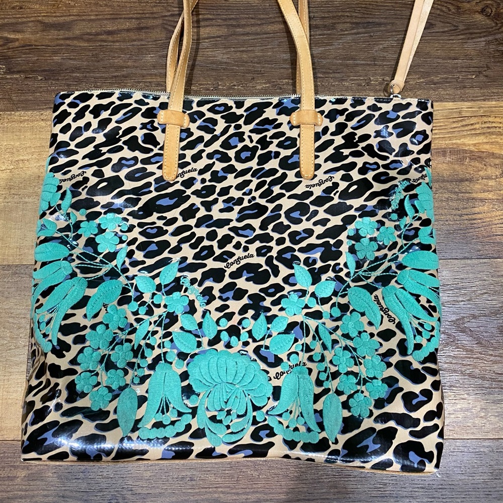 Consuela Bag. Leopard with turquoise embroidery. Like new.